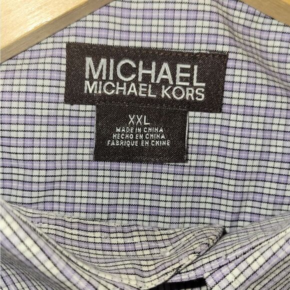 Michael Kors Purple Plaid Roll Tab Button Up Long Sleeve Shirt XXL 2X - Picture 10 of 12